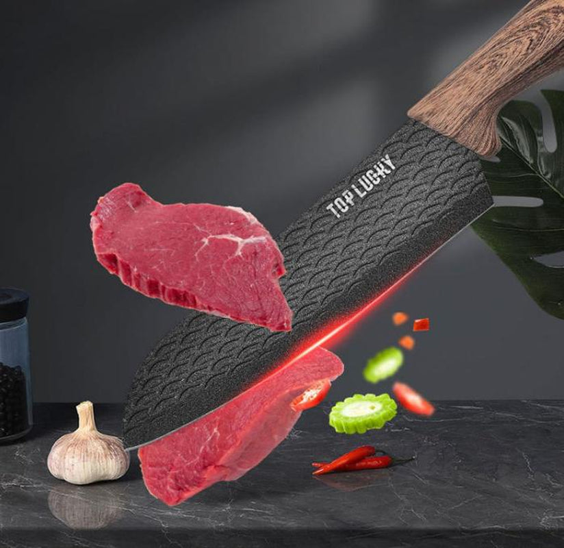 6-Piece Cooking Knife Set with round Knife Block, Sharp Stainless Steel Chef Knife with with Thousand Feather Blade, Professional Knifes for Home Restaurant Apartment Kitchen Kitchen Knives Wood Wooden