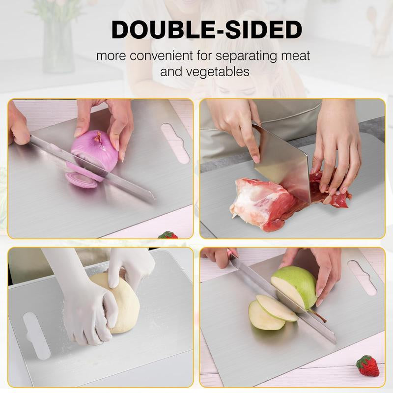 Tchrules 2Pack Stainless Steel Cutting Boards, Metal Cutting Boards for Kitchen, Chopping Board for Meat,Fruit, Vegetables,Dishwasher Safe