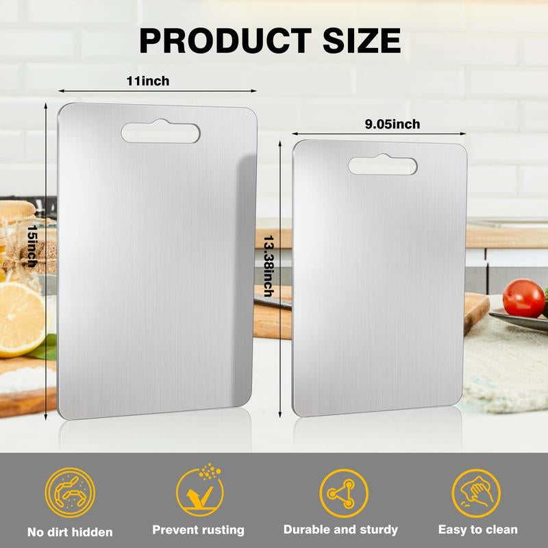 Tchrules 2Pack Stainless Steel Cutting Boards, Metal Cutting Boards for Kitchen, Chopping Board for Meat,Fruit, Vegetables,Dishwasher Safe