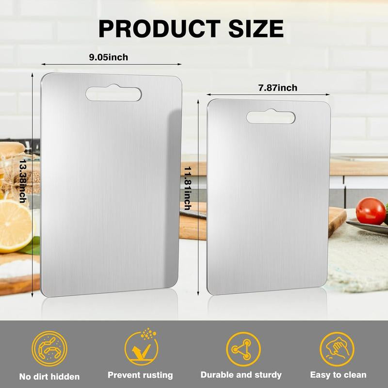 Tchrules 2Pack Stainless Steel Cutting Boards, Metal Cutting Boards for Kitchen, Chopping Board for Meat,Fruit, Vegetables,Dishwasher Safe