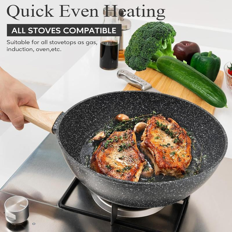 17Pcs Pots and Pans Set Non Stick Kitchen Cookware Sets Induction Cookware Nonstick Granite Cooking Set with Frying Pans, Saucepans, Steamer