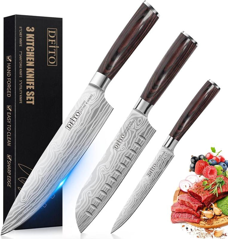 2 Pieces Kitchen Chef Knife Set 8" Chef Knife, 7" Santoku Knife for Meat Fruit Vegetable, High Carbon Stainless Steel Ultra Sharp, Forged Blade