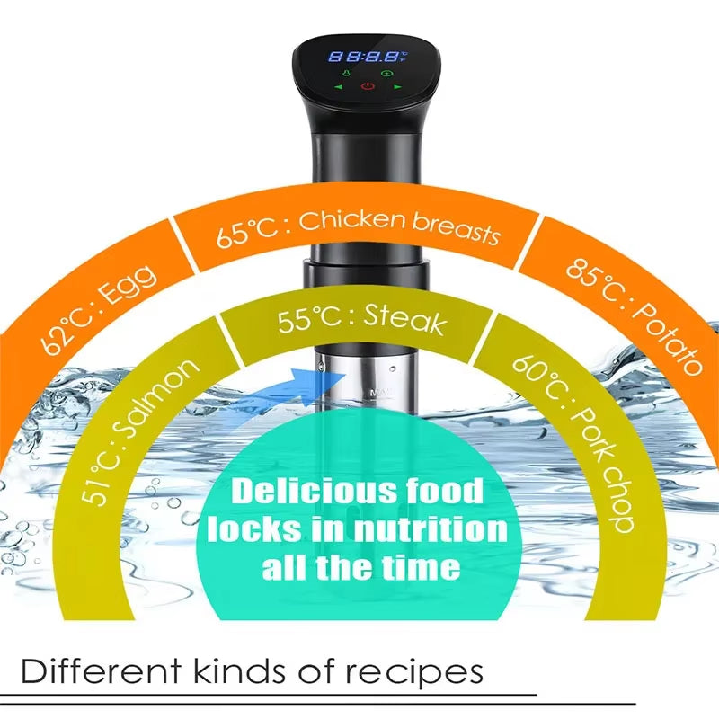 1800W Waterproof Vacuum Sous Vide Cooker Immersion Circulator Accurate Cooking with LED Digital Display Smart Slow Cooker Heater