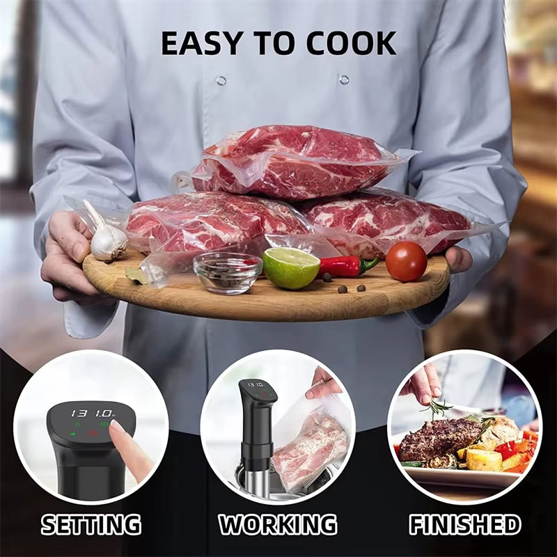 1800W Waterproof Vacuum Sous Vide Cooker Immersion Circulator Accurate Cooking with LED Digital Display Smart Slow Cooker Heater