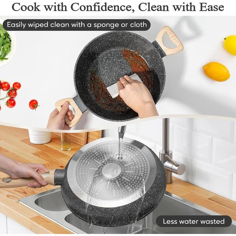 17Pcs Pots and Pans Set Non Stick Kitchen Cookware Sets Induction Cookware Nonstick Granite Cooking Set with Frying Pans, Saucepans, Steamer