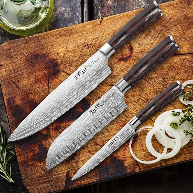 2 Pieces Kitchen Chef Knife Set 8" Chef Knife, 7" Santoku Knife for Meat Fruit Vegetable, High Carbon Stainless Steel Ultra Sharp, Forged Blade